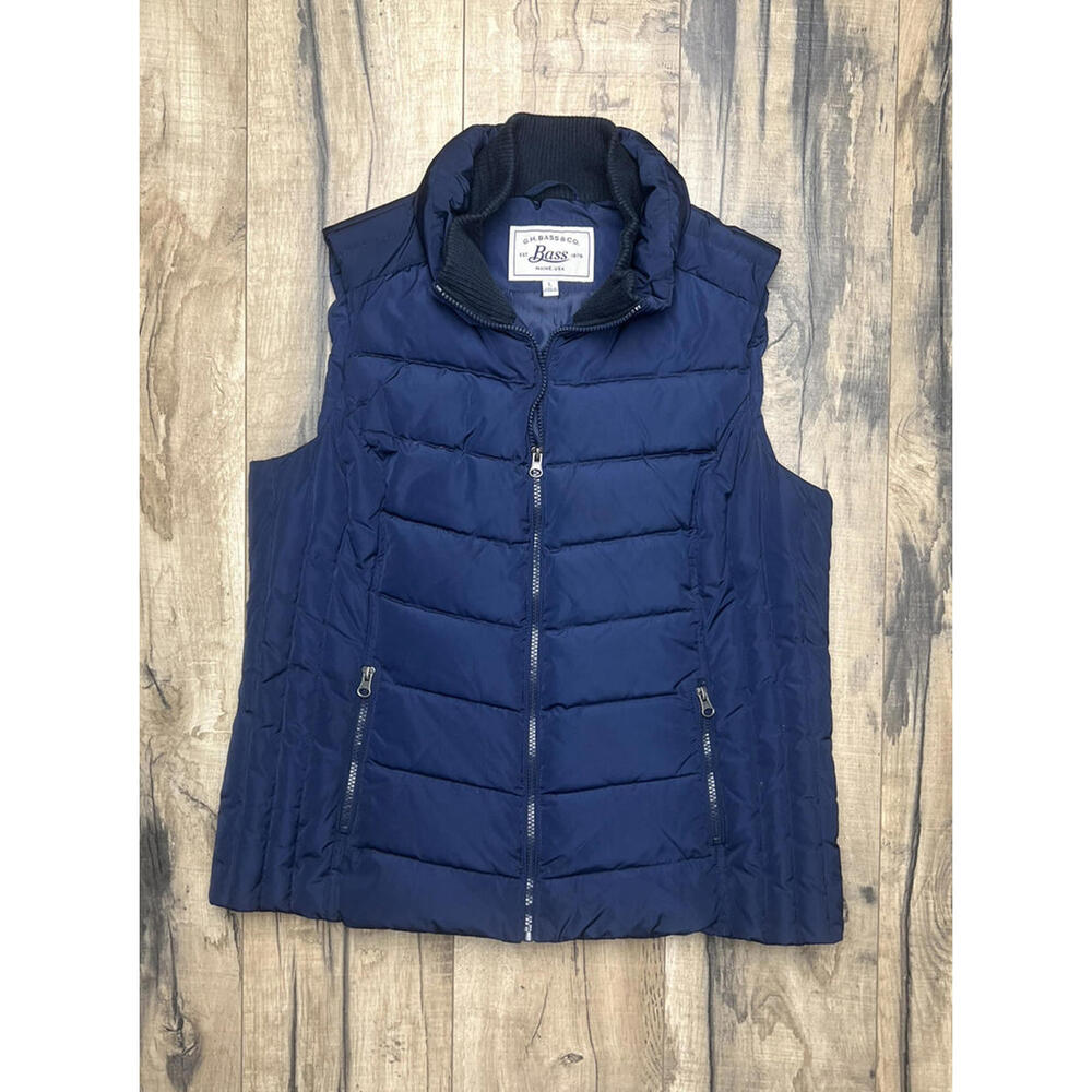 GH Bass Down Puffer Vest Womens Large Blue Full Zip Quilted Hiking Outdoors .